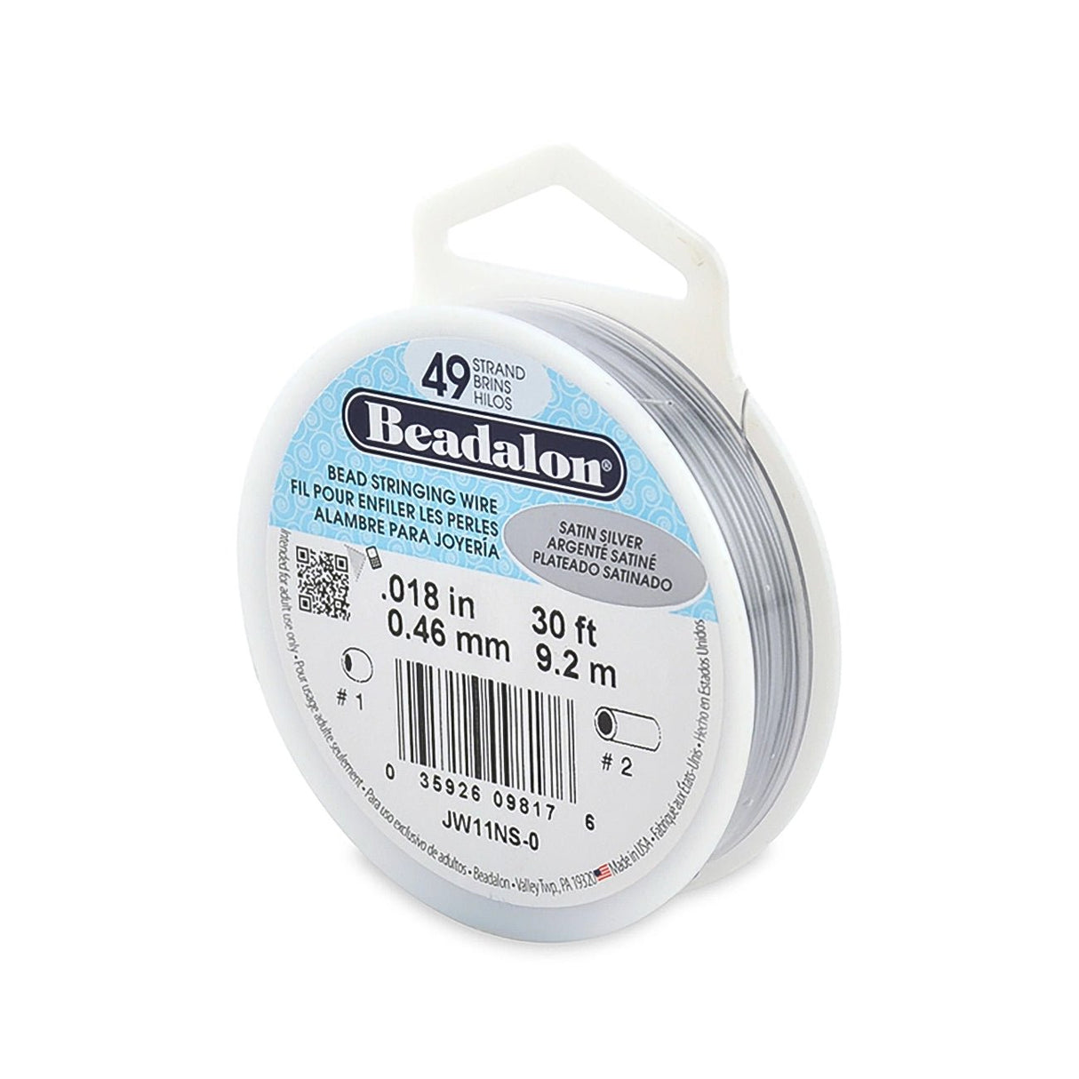 Beadalon Schmuckdraht 49 Fäden (0.46 mm) - Satin Silver - PerlineBeads SA