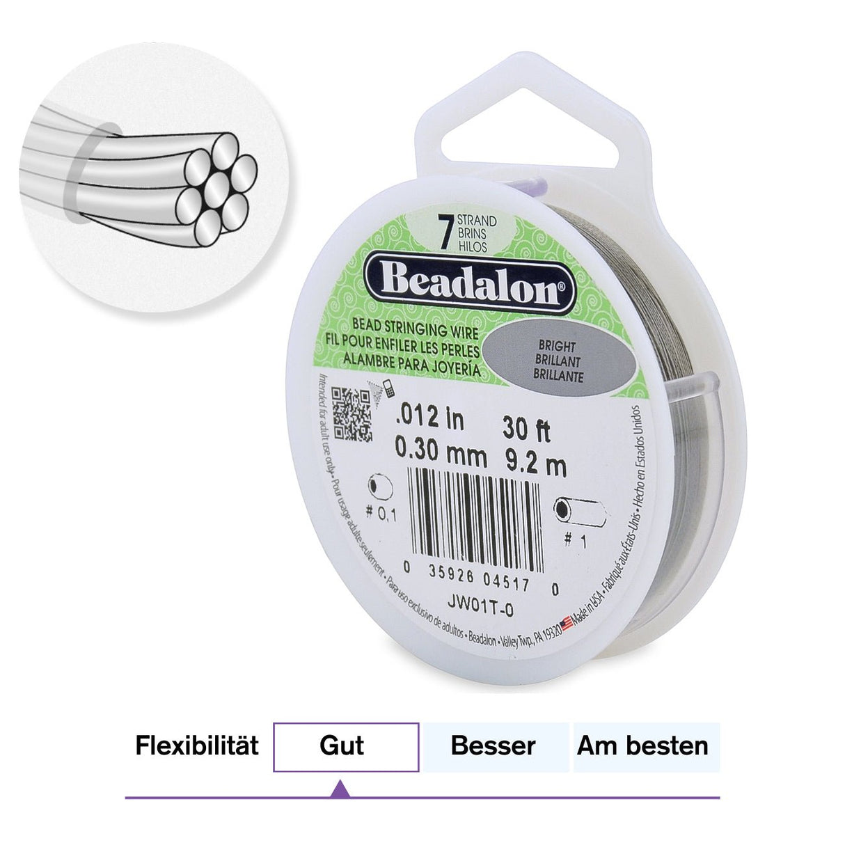Beadalon Schmuckdraht 7 Fäden (0.30 mm) - Bright - PerlineBeads SA