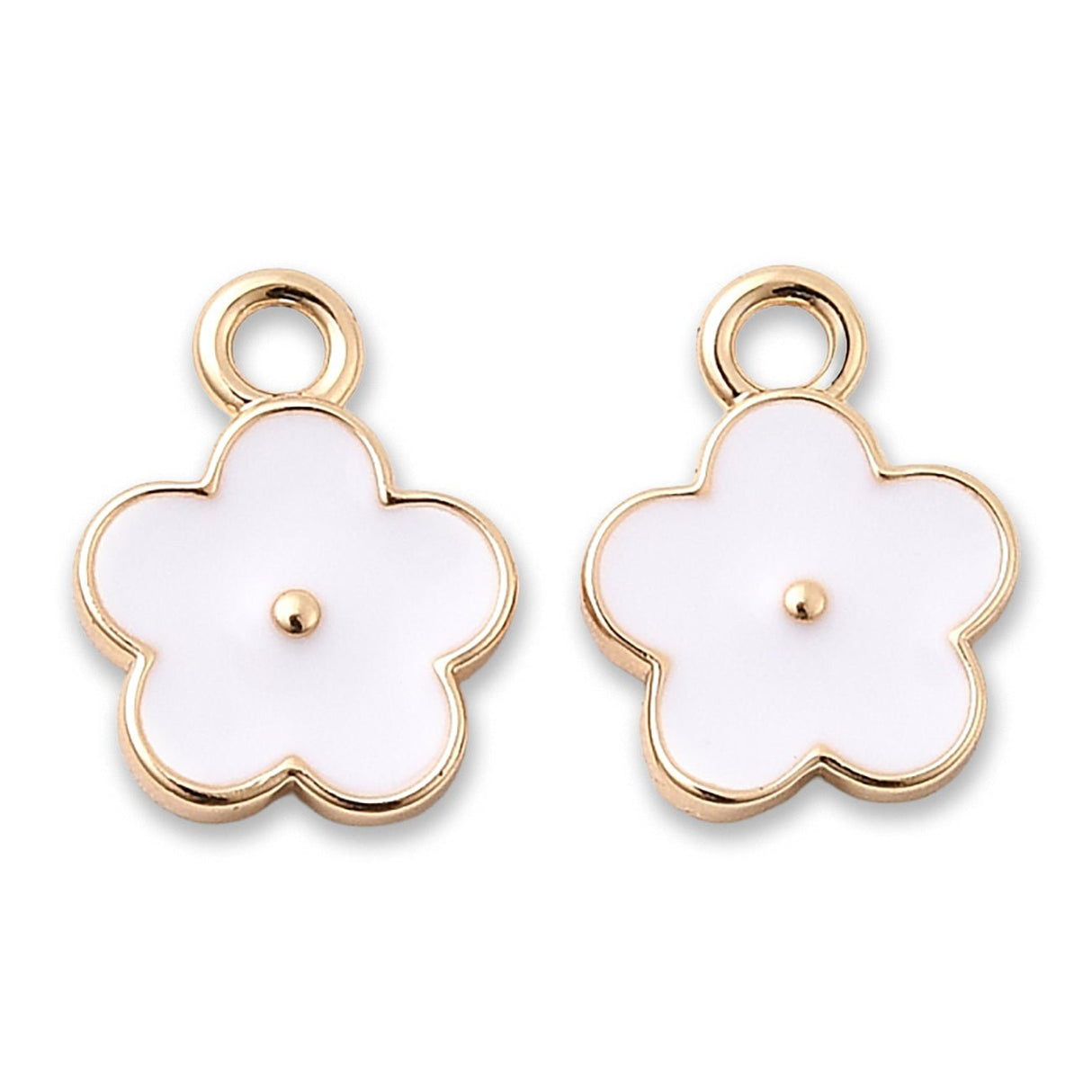 Blüten Charm Anhänger • 18K vergoldet • Emaille weiss • 9 x 11.5 mm - PerlineBeads SA