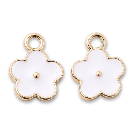 Blüten Charm Anhänger • 18K vergoldet • Emaille weiss • 9 x 11.5 mm - PerlineBeads SA