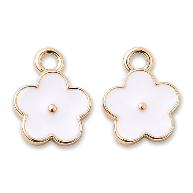 Blüten Charm Anhänger • 18K vergoldet • Emaille weiss • 9 x 11.5 mm - PerlineBeads SA