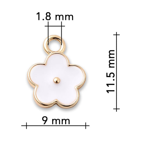 Blüten Charm Anhänger • 18K vergoldet • Emaille weiss • 9 x 11.5 mm - PerlineBeads SA