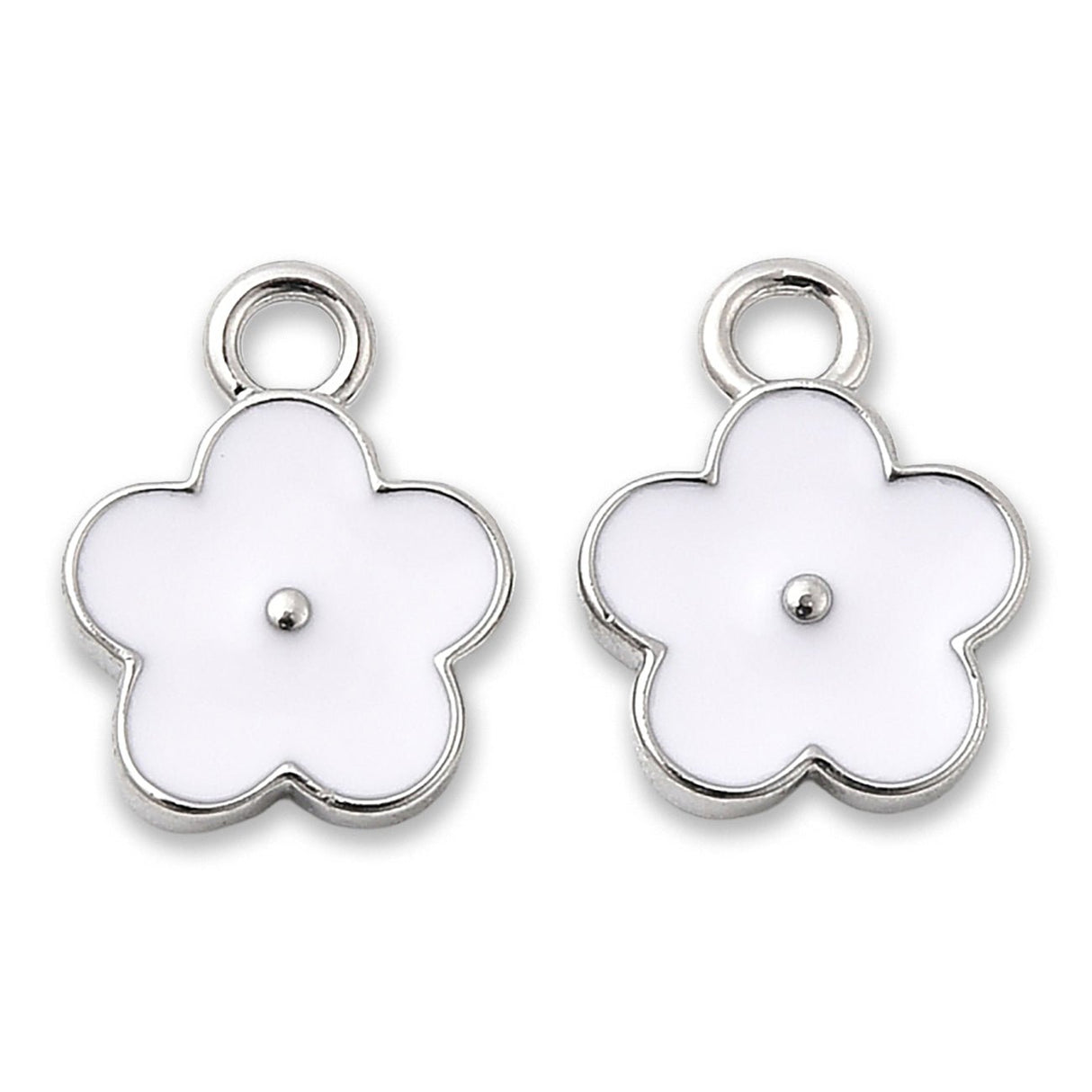 Blüten Charm Anhänger • platiniert • Emaille weiss • 9 x 11.5 mm - PerlineBeads SA