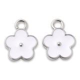 Blüten Charm Anhänger • platiniert • Emaille weiss • 9 x 11.5 mm - PerlineBeads SA