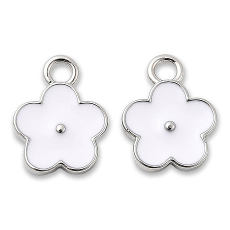 Blüten Charm Anhänger • platiniert • Emaille weiss • 9 x 11.5 mm - PerlineBeads SA