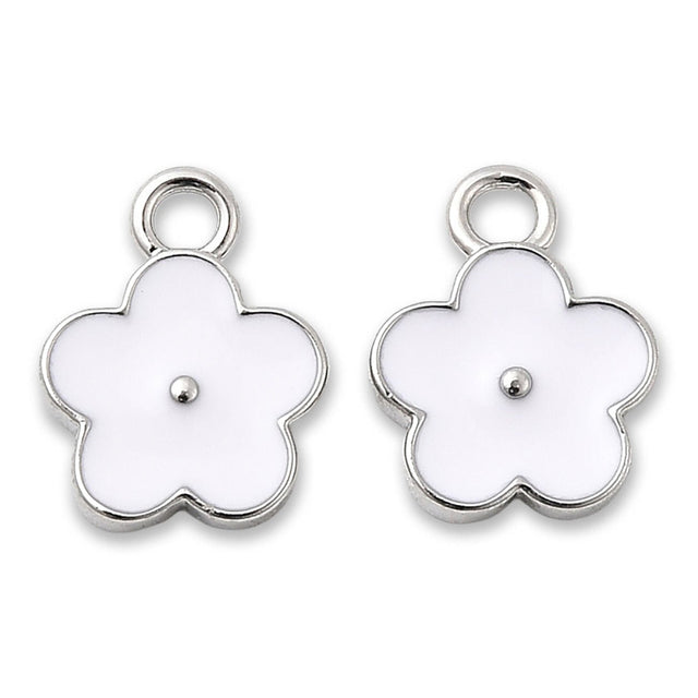 Blüten Charm Anhänger • platiniert • Emaille weiss • 9 x 11.5 mm - PerlineBeads SA