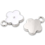 Blüten Charm Anhänger • platiniert • Emaille weiss • 9 x 11.5 mm - PerlineBeads SA