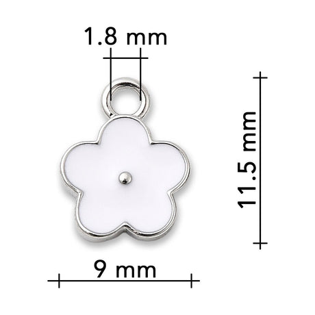 Blüten Charm Anhänger • platiniert • Emaille weiss • 9 x 11.5 mm - PerlineBeads SA