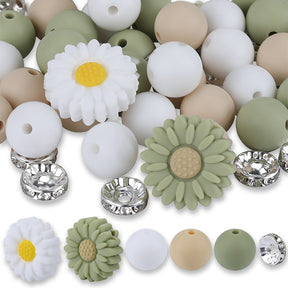 Blütenzauber Perlenset – Gänseblümchen, Salbeigrün-Edition, 79-teilig - PerlineBeads SA