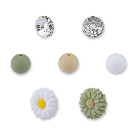 Blütenzauber Perlenset – Gänseblümchen, Salbeigrün-Edition, 79-teilig - PerlineBeads SA