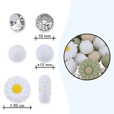 Blütenzauber Perlenset – Gänseblümchen, Salbeigrün-Edition, 79-teilig - PerlineBeads SA
