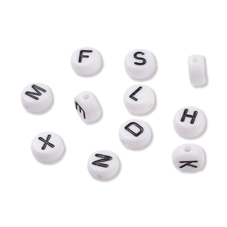 Buchstabenperlen / Acrylperlen – Alphabet A - Z - weiss - schwarz - PerlineBeads SA
