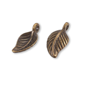 Charm - Anhänger Blatt, Farbe antik Bronze - PerlineBeads SA