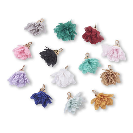 Charm - Anhänger "Blume" aus Stoff – Farbenmix - PerlineBeads SA