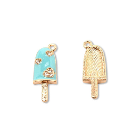 Charm / Anhänger “Eis” - 25x9x3,5 mm - Gold/Hellblau - PerlineBeads SA