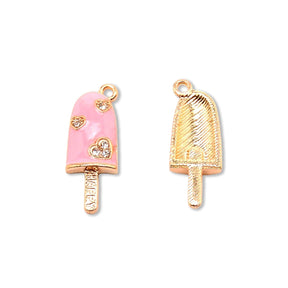 Charm / Anhänger “Eis” - 25x9x3,5 mm - Gold/Pink - PerlineBeads SA