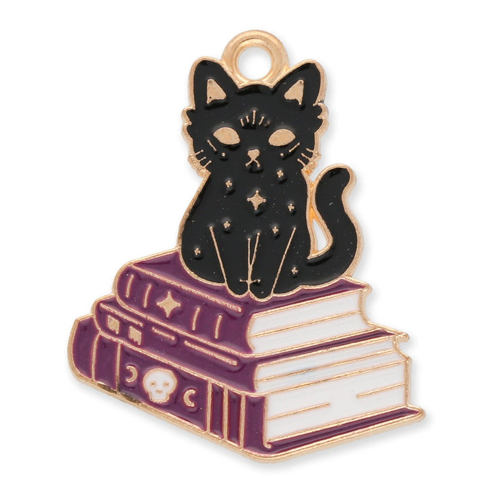 Charm / Anhänger Halloween “Katze mit Bücher” - PerlineBeads