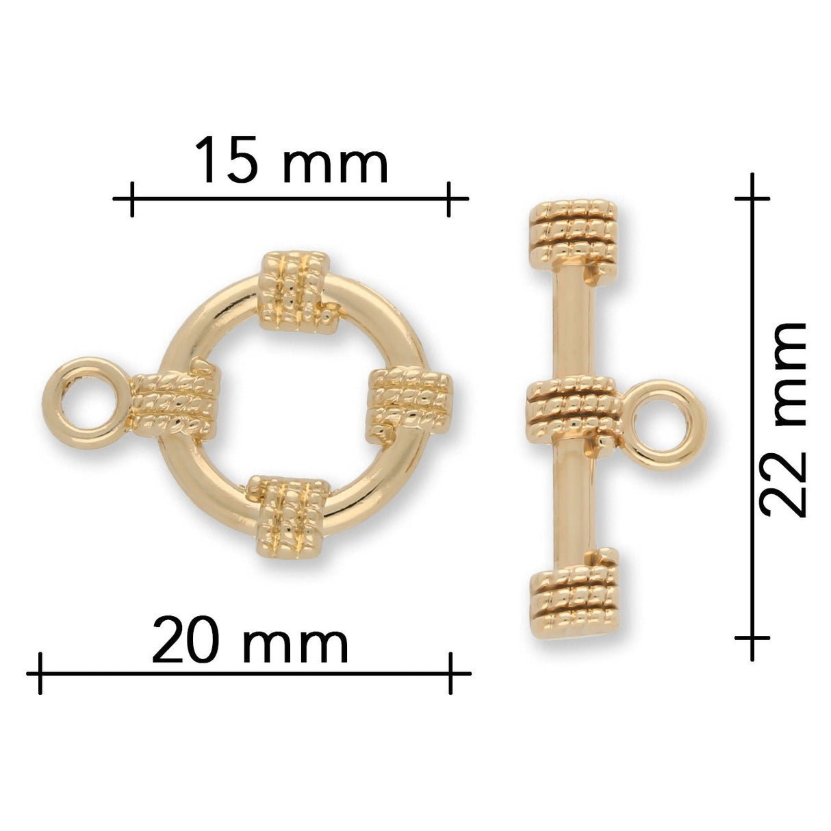 Claspgarten Fancy Knebelverschluss | 15x22 mm | vergoldet - PerlineBeads SA