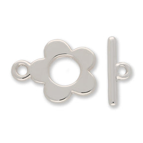Claspgarten Knebelverschluss "Blume" | 15x20mm | 1 - strängig | rhodiniert (Silber) - PerlineBeads SA
