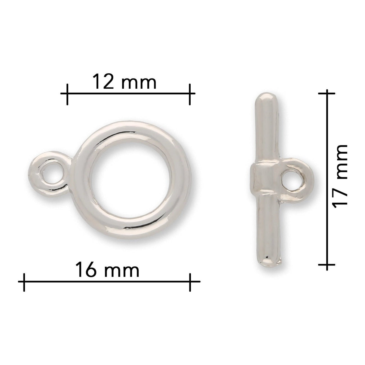 Claspgarten Knebelverschluss rund | 12 mm | 1 - strängig | rhodiniert (Silber) - PerlineBeads SA