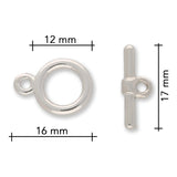 Claspgarten Knebelverschluss rund | 12 mm | 1 - strängig | rhodiniert (Silber) - PerlineBeads SA