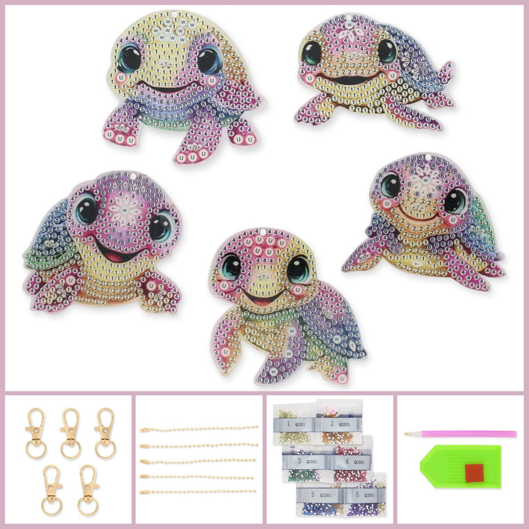 Diamond Painting - Schildkröte Schlüsselanhänger Set - 5 - teilig - PerlineBeads