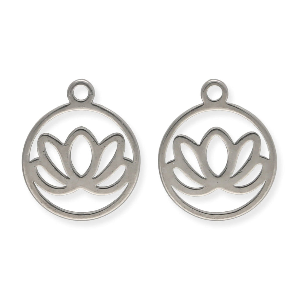 Edelstahl Charm-Anhänger "Lotus" - Farbe Stahl - PerlineBeads