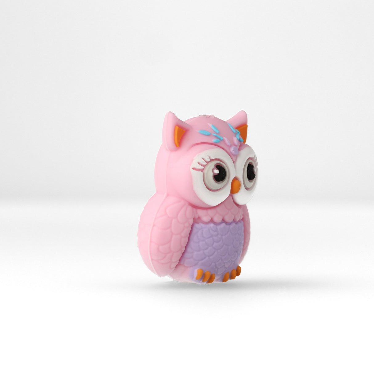 Eule Focal-Bead • 3D-Silikonperle in Pink mit Kulleraugen - PerlineBeads SA