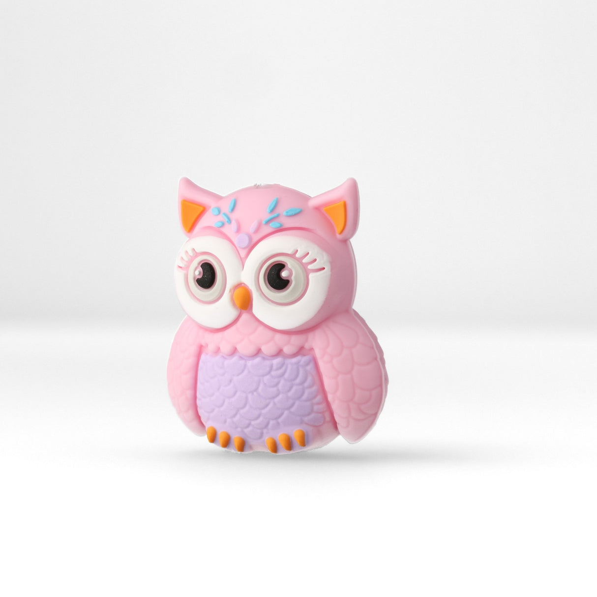 Eule Focal-Bead • 3D-Silikonperle in Pink mit Kulleraugen - PerlineBeads SA