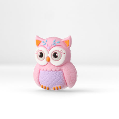 Eule Focal-Bead • 3D-Silikonperle in Pink mit Kulleraugen - PerlineBeads SA