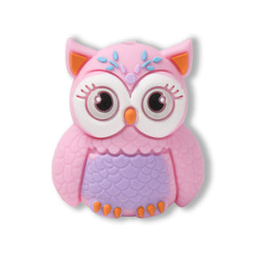 Eule Focal-Bead • 3D-Silikonperle in Pink mit Kulleraugen - PerlineBeads SA