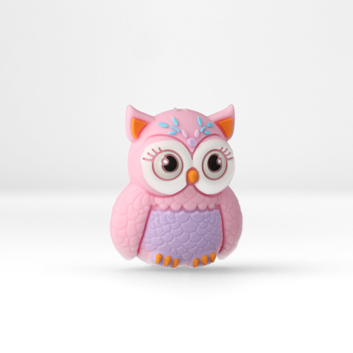 Eule Focal-Bead • 3D-Silikonperle in Pink mit Kulleraugen - PerlineBeads SA
