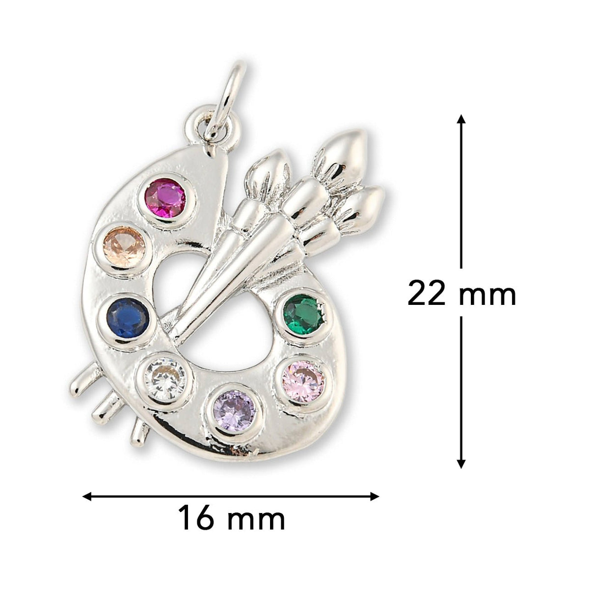 Farbpalette-Anhänger Platinfarben • Mit bunten Zirkonia-Steinen • 22 x 16 mm - PerlineBeads SA