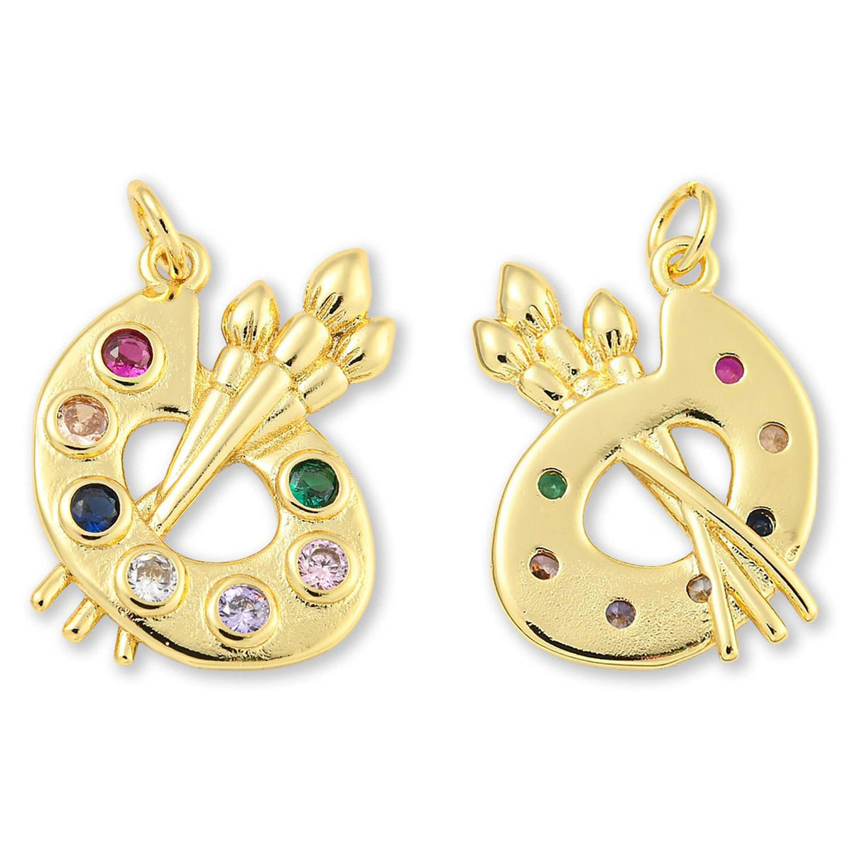 Farbpalette-Anhänger Vergoldet • Mit bunten Zirkonia-Steinen • 22 x 16 mm - PerlineBeads SA