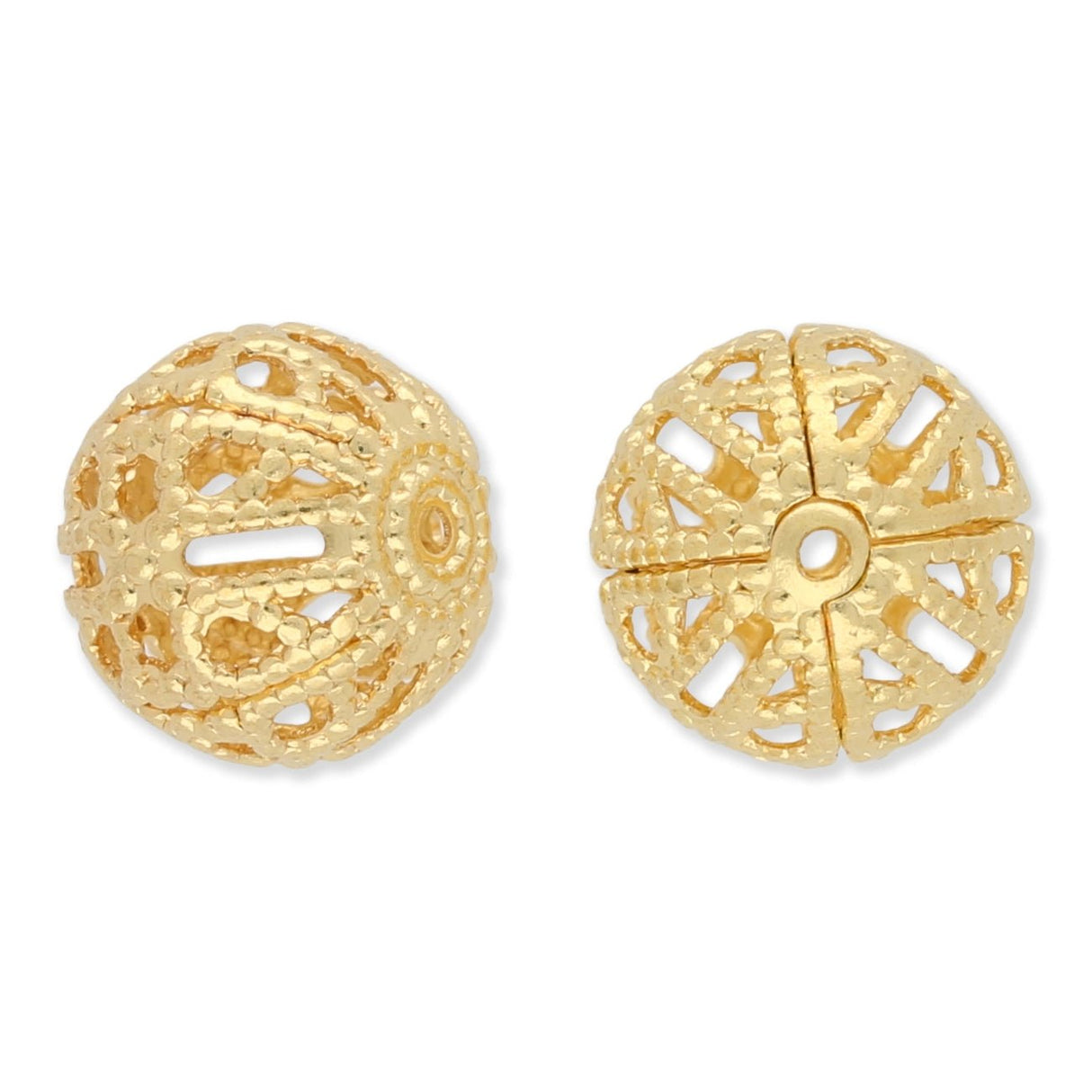 Filigrane Metallperlen rund | goldfarben | Ø ca. 10 mm | (5 Stk.) - PerlineBeads SA