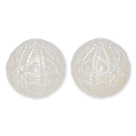 Filigrane Metallperlen rund | silberfarben | Ø ca. 13.5 mm | (2 Stk.) - PerlineBeads SA