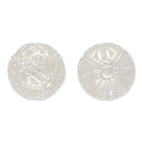 Filigrane Metallperlen rund | silberfarben | Ø ca. 13.5 mm | (2 Stk.) - PerlineBeads SA