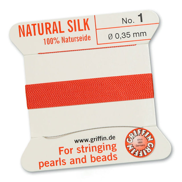 Griffin Perlseide – 100% Naturseide – No. 1 (0,35 mm) - Korallrot - PerlineBeads SA