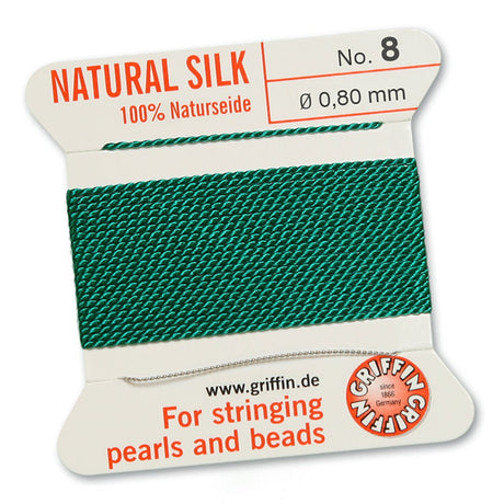 Griffin Perlseide – 100% Naturseide – No. 8 (0,80 mm) - Grün - PerlineBeads SA