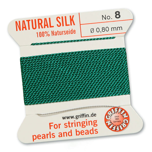 Griffin Perlseide – 100% Naturseide – No. 8 (0,80 mm) - Grün - PerlineBeads SA