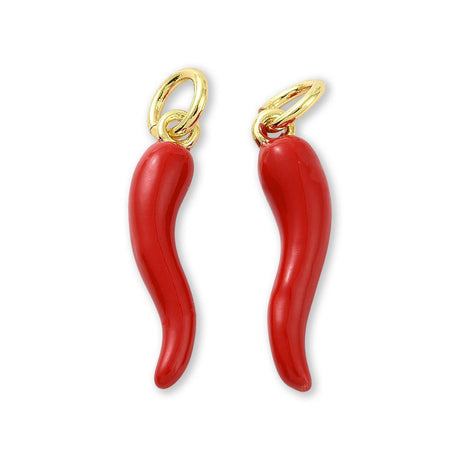 Italienisches Horn Charm "Cornicello" • Rot emailliert • vergoldet - PerlineBeads SA