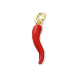 Italienisches Horn Charm "Cornicello" • Rot emailliert • vergoldet - PerlineBeads SA
