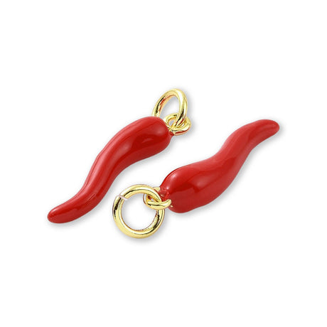 Italienisches Horn Charm "Cornicello" • Rot emailliert • vergoldet - PerlineBeads SA