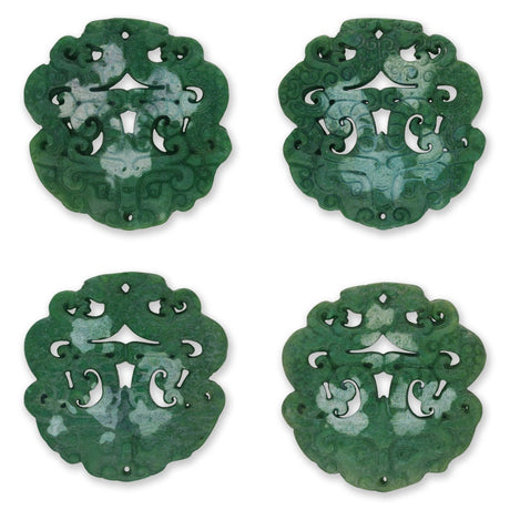 Jade - Anhänger · handgeschnitzt · Taotie - Maske mit Wolkenornamenten · grün · 70 mm - PerlineBeads SA