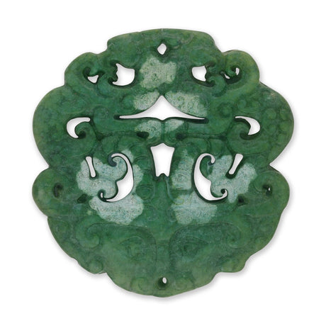 Jade - Anhänger · handgeschnitzt · Taotie - Maske mit Wolkenornamenten · grün · 70 mm - PerlineBeads SA