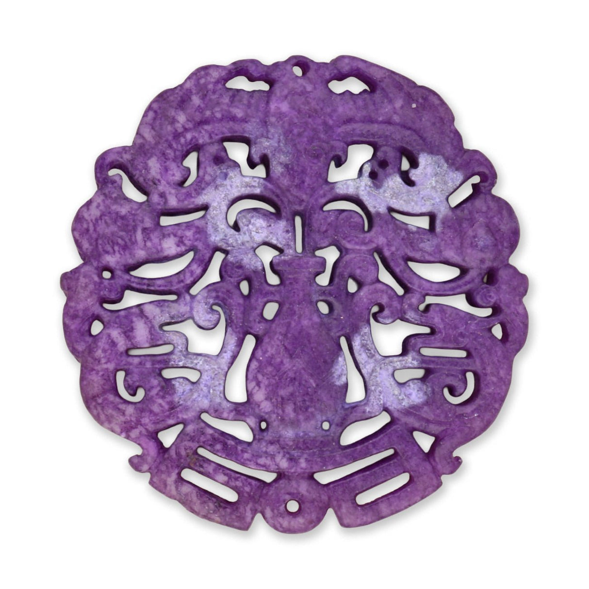 Jade - Anhänger · handgeschnitzt · Vase mit Wolkenornamenten · violett · 65 mm - PerlineBeads SA