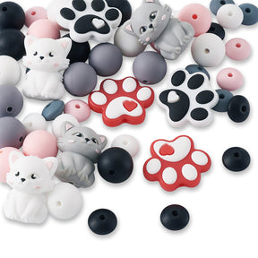 Katzen-Perlenset – Pfötchen & Kätzchen, 52-teilig - PerlineBeads SA