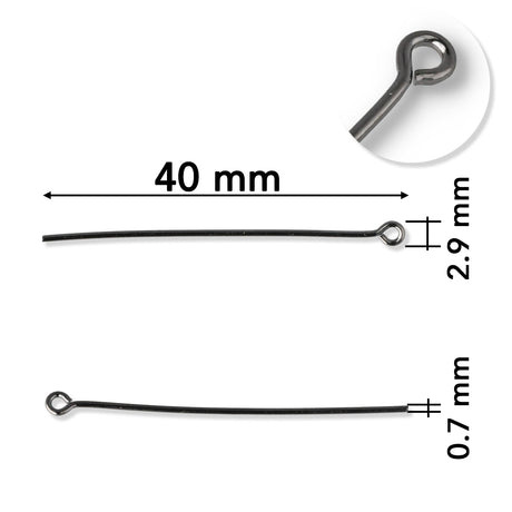 Kettelstift mit Öse • 40 mm • Farbe Gunmetal - PerlineBeads SA