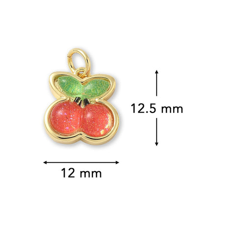 Kirschen-Anhänger • Vergoldet • Orange-Rot • 12.5 x 12 mm - PerlineBeads SA