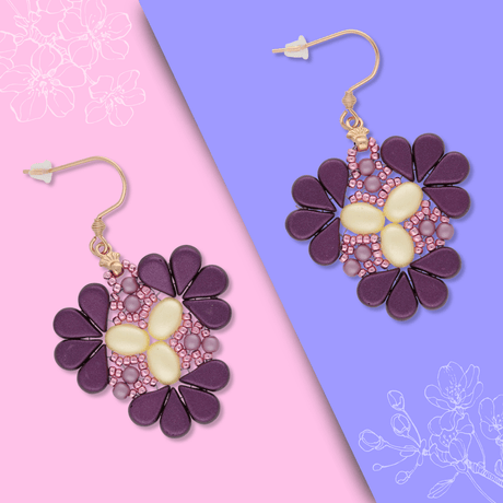 Kit für Ohrringe “Sakura” par Puca® - Pastel Bordeaux - PerlineBeads SA